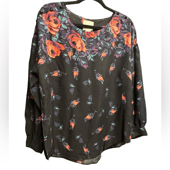 Maeve black floral longsleeve tops size L - Picture 2 of 10